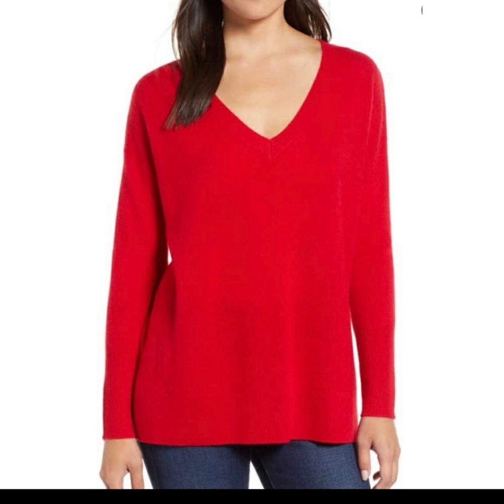 Halogen Merino Wool Blend V-neck Sweater XL Holiday Gorp Solid Color Nordstrom